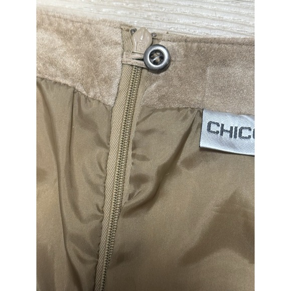Chicos 100% Leather‎ Suede Midi Whipstitch Lined Flare Skirt Beige Women's Large - Picture 8 of 8